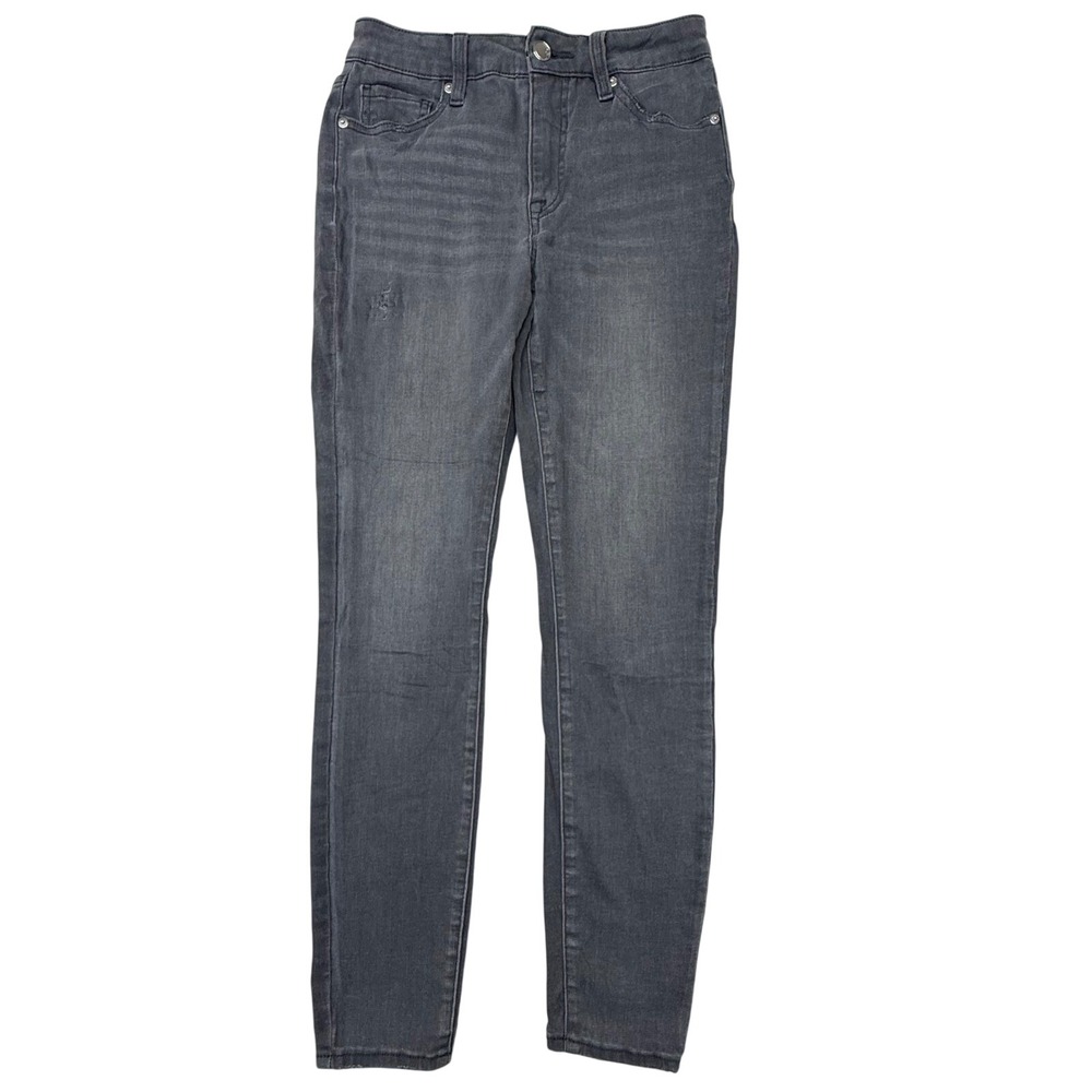 Cosmic Blue Love Womens‎ Charcoal Grey High Rise Skinny Jeans Raw Hem Size 27